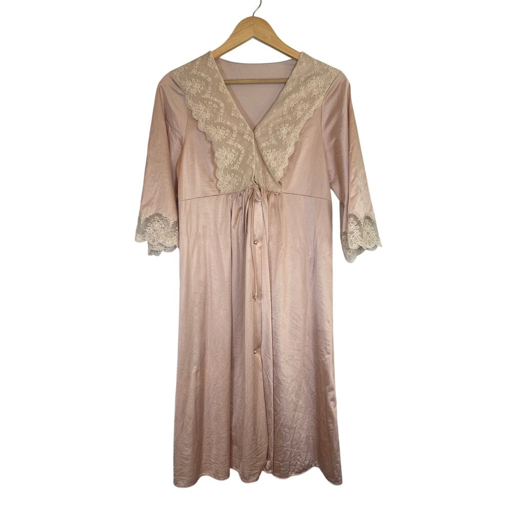Vintage 60s Dusty Pink Lace Nightgown Boudoir Lace Trim Coquette Size Large Glam